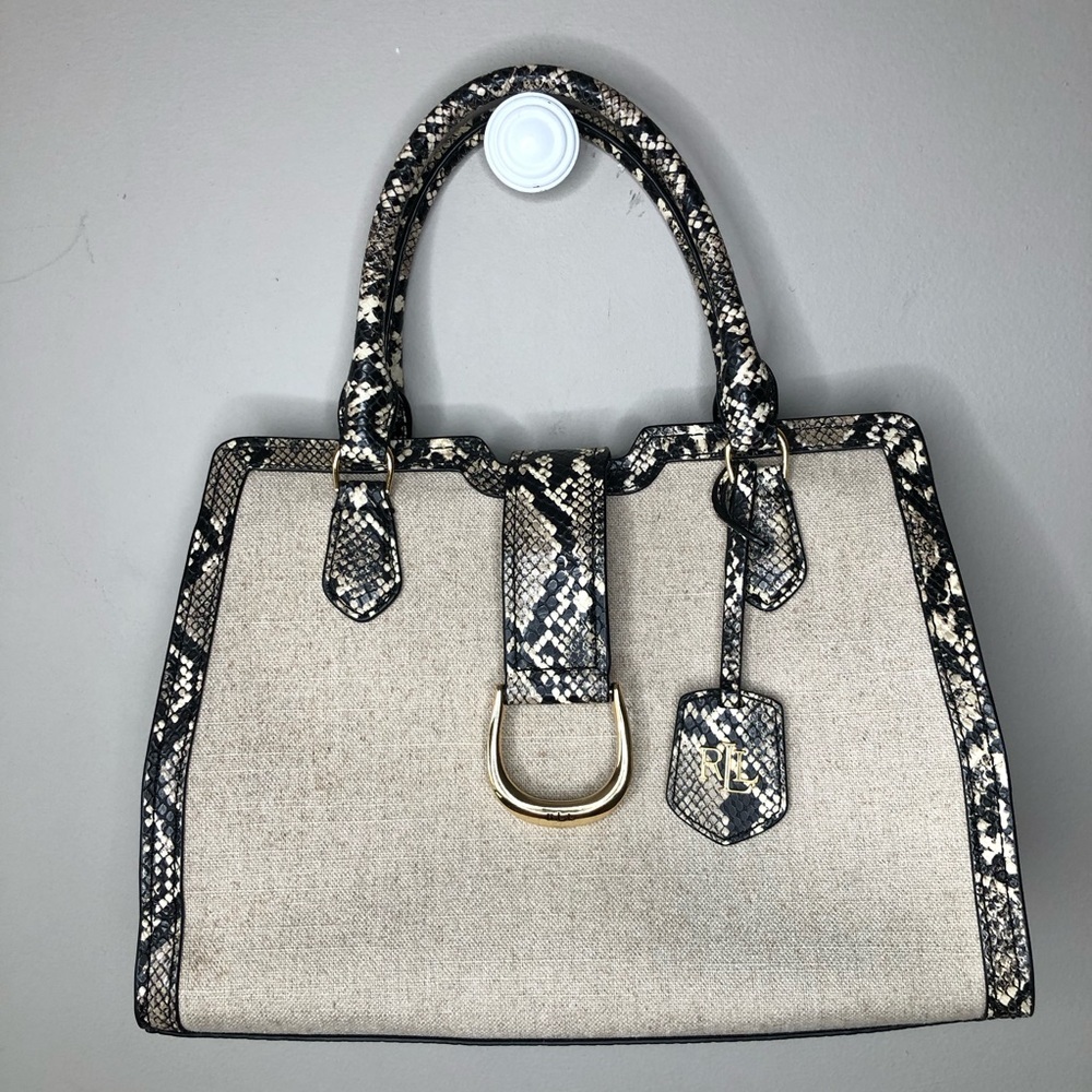 Lauren Ralph Lauren Linen & snakeskin leather Kelly handbag